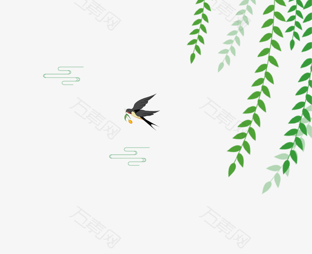 春天元素柳树燕子装饰