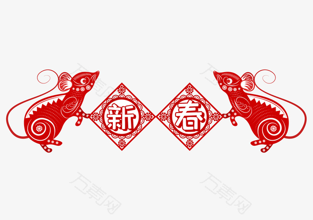 红色剪纸鼠年设计