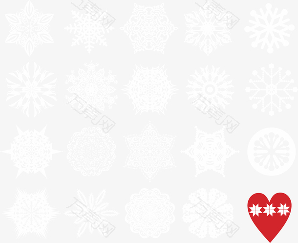 不同形状的白色雪花