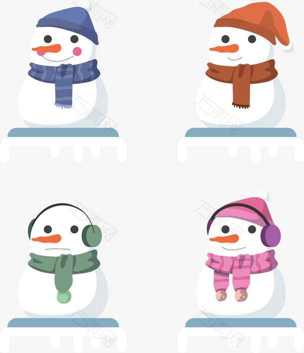 冬季笑脸雪人矢量素材