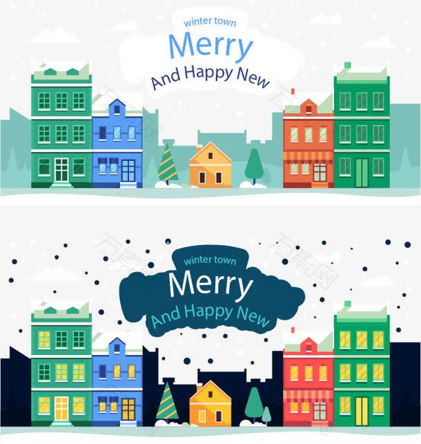 冬日小镇圣诞节快乐新年快乐