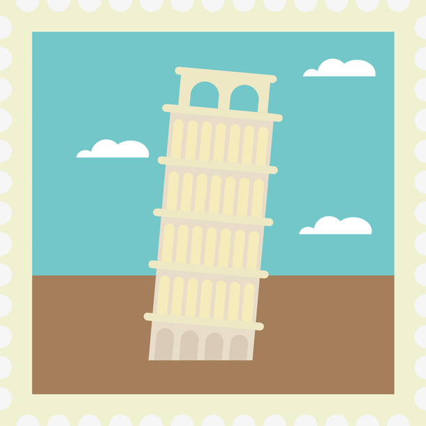 卡通旅游城市邮票比萨斜塔素材