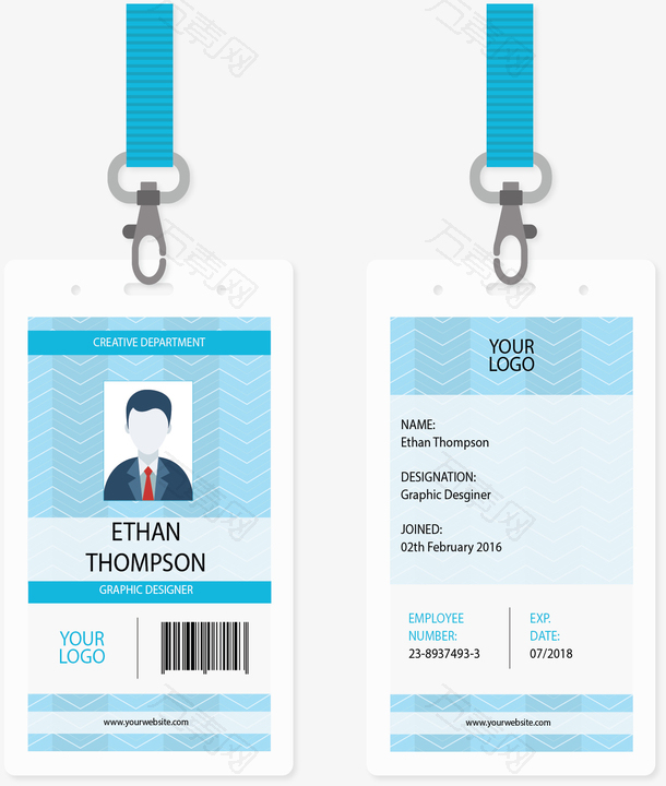 天蓝色花纹工作证