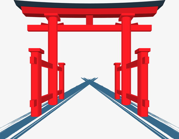 红色矢量卡通风格高大牌坊