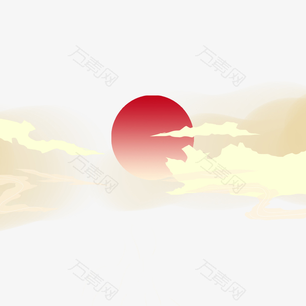 中国风国潮手绘插画太阳装饰云朵元素