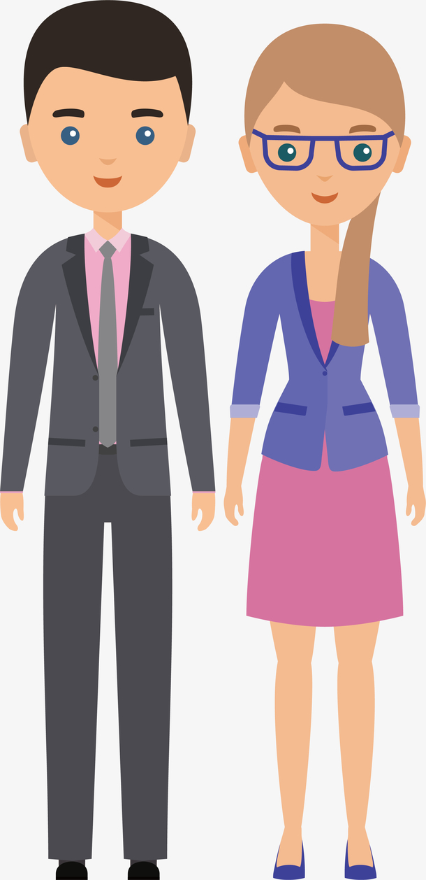 长发女生西服男生卡通青年人