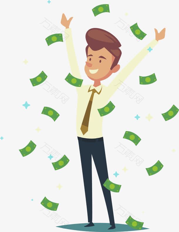 矢量手绘撒钱的男人