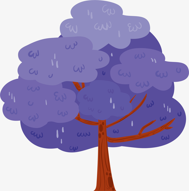 紫色春天卡通大树