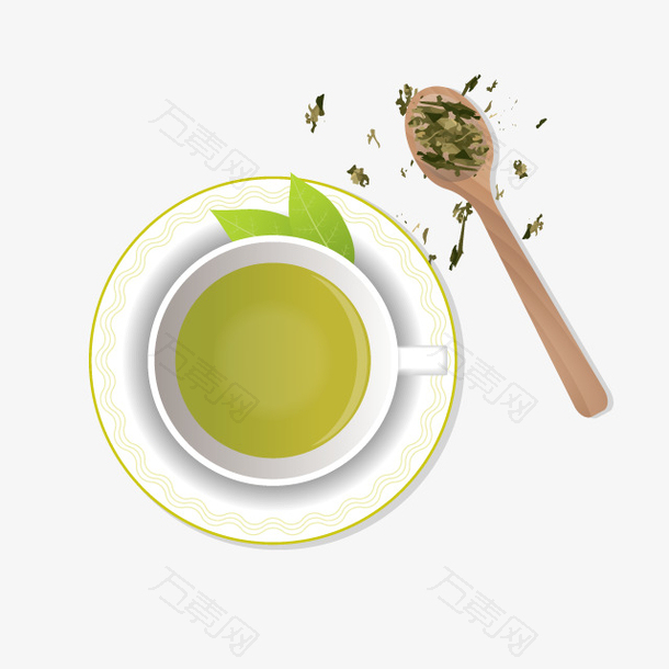 茶杯勺子茶叶矢量
