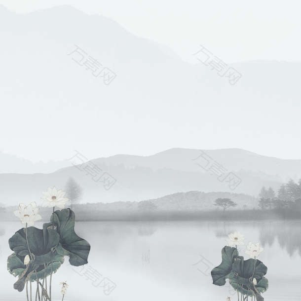 清明节水墨风山水画