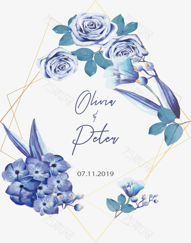 婚礼请帖蓝色玫瑰