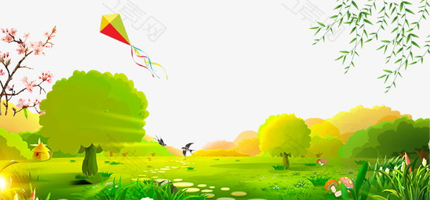 绿色清新唯美春游海报背景