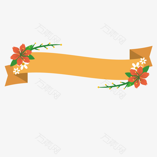 红色花卉边框彩带矢量素材