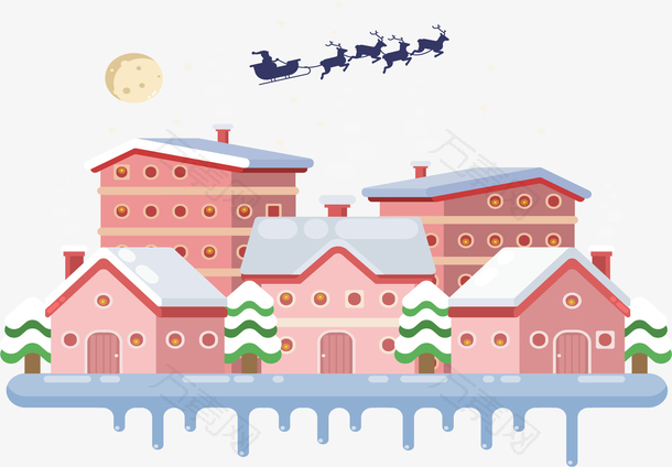 粉红色冬天圣诞节小镇