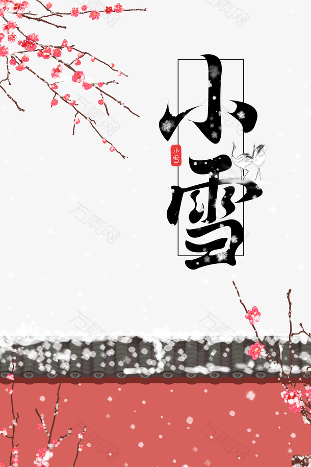 冬季小雪梅花围墙雪花