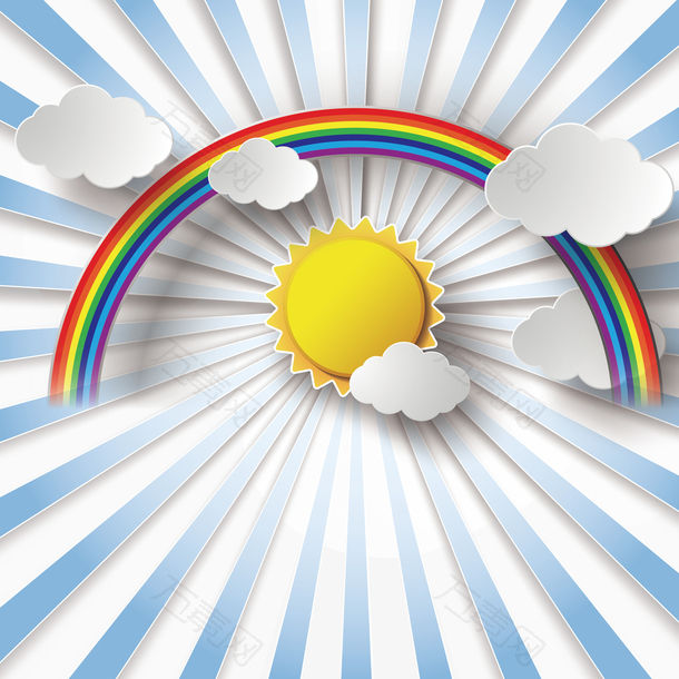 矢量折纸设计阳光彩虹