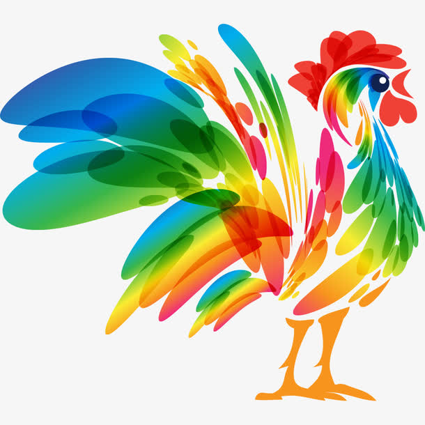 矢量彩绘白毛公鸡