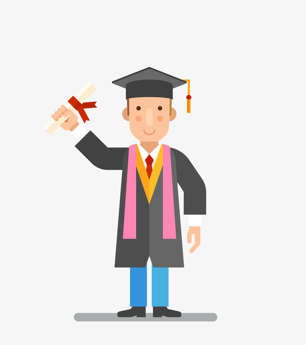 卡通扁平化毕业博士生拿奖状矢量
