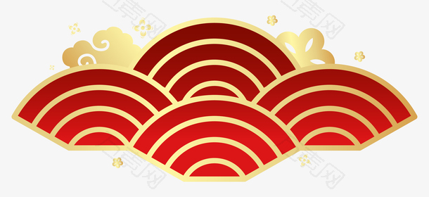 中式新年祥云红金装饰