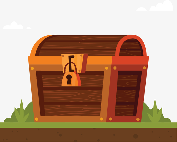 草地上放着上锁的箱子