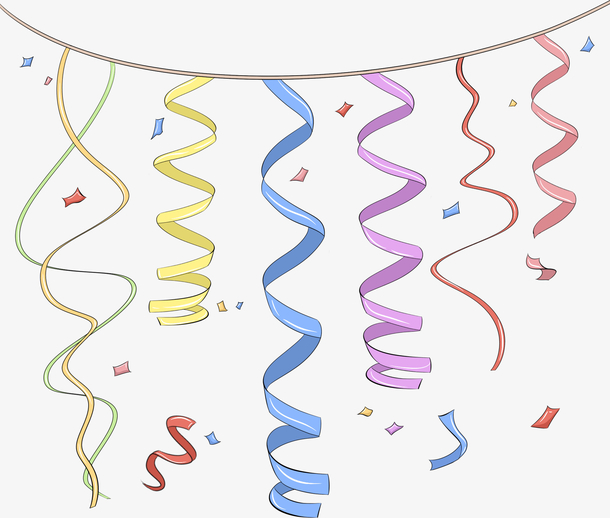 手绘节日喜庆彩带飞溅装饰