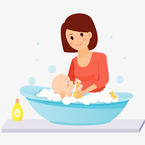 妈妈给宝宝洗澡矢量插画