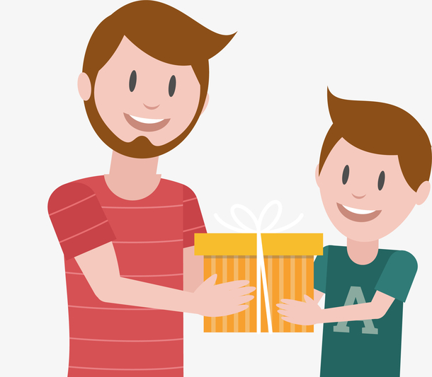 卡通父亲节给父亲礼物的男孩矢量