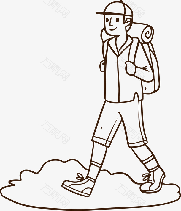 手绘背包客徒步旅行