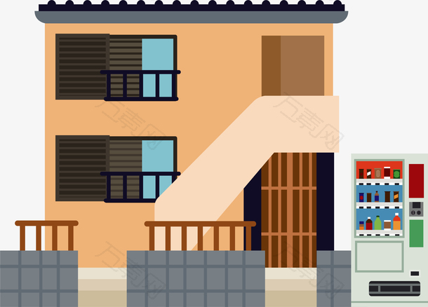 手绘现代民居建筑插画素材