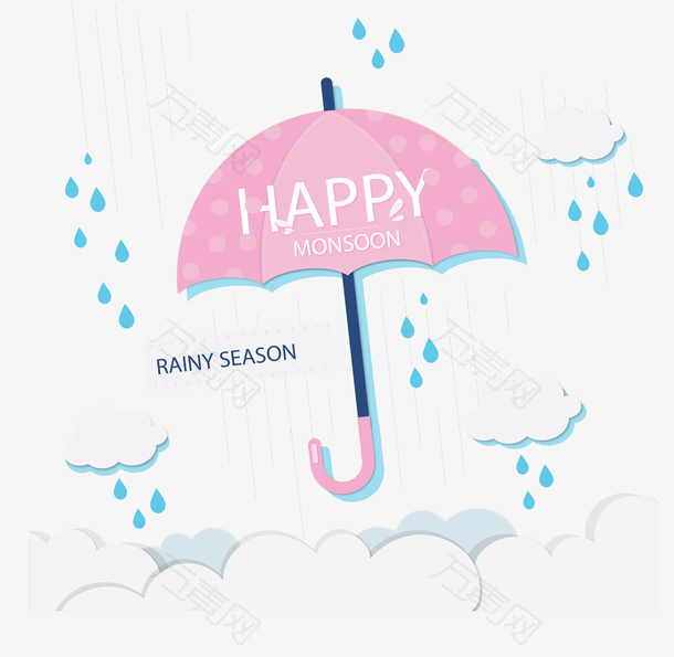 雨季下雨粉色雨伞