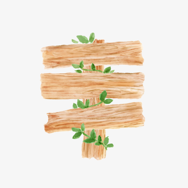 手绘风格水彩矢量分岔路口指示牌