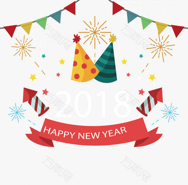 彩旗烟花新年派对海报