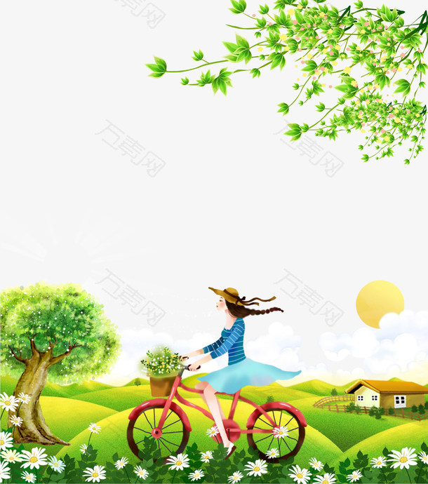 卡通绿色清新春游海报插画