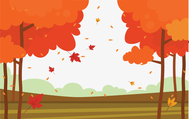 树林秋天红色落叶