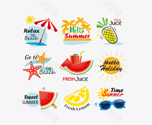 夏天水果海滩度假阳光浴