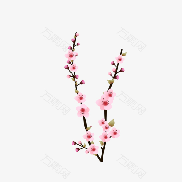 矢量手绘浪漫粉色梅花