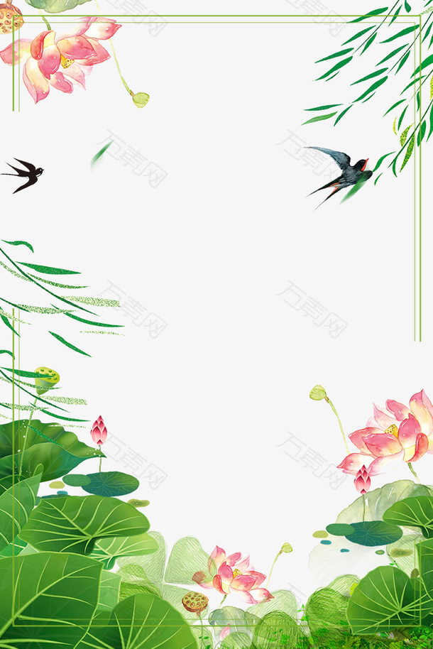 二十四节气之春分柳枝与荷塘景色