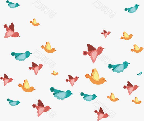 卡通彩色飞行的小鸟