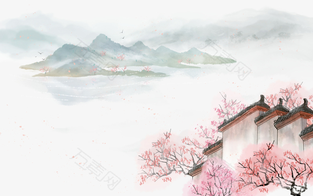 古风花枝装饰山水元素