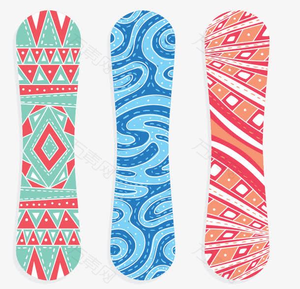 三张几何图案滑雪板