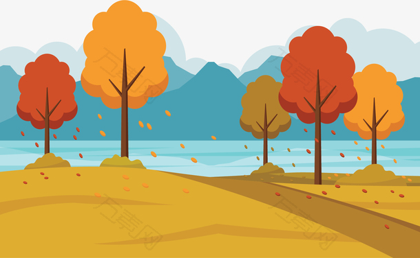 美丽秋天树林落叶