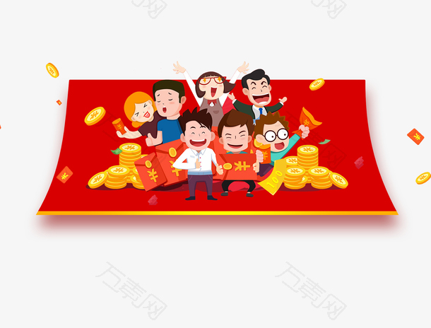 免抠卡通手绘红毯上欢呼的人们