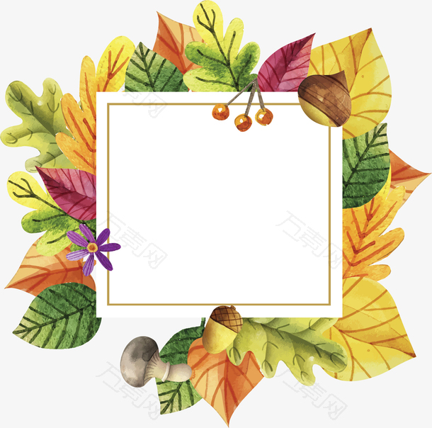 手绘风秋季树叶边框