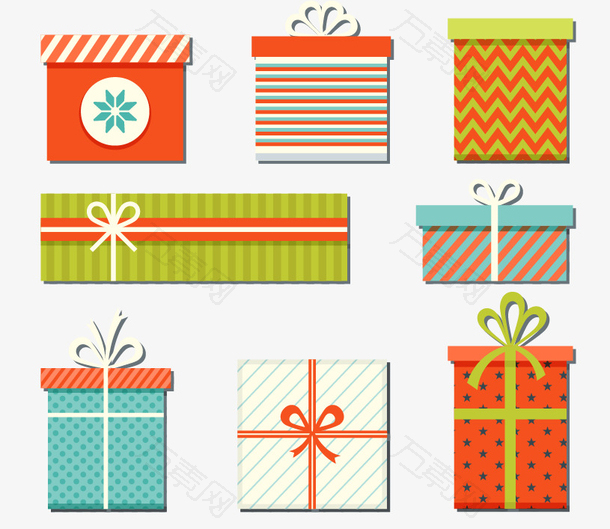 8个扁平圣诞节礼盒