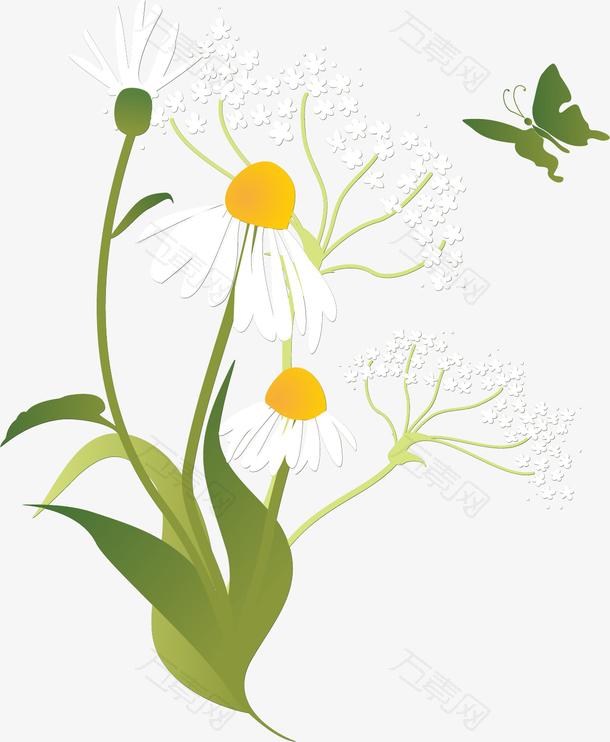 矢量图盛开的花与飞舞的蝶