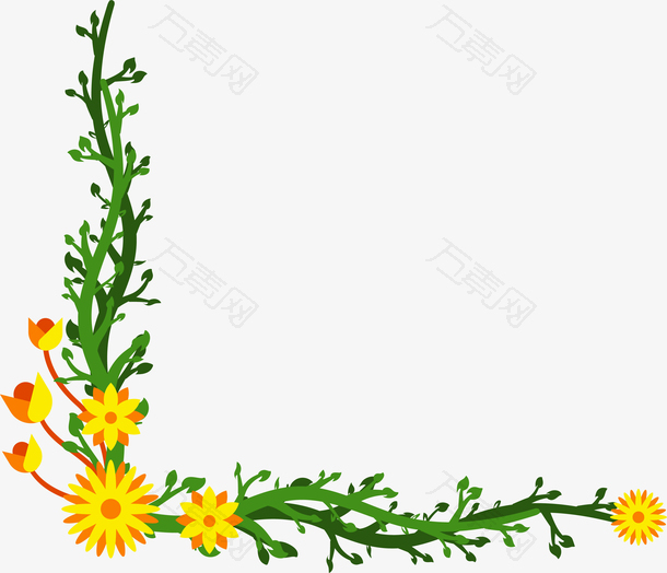 多彩春天黄花绿植花边框矢量素材
