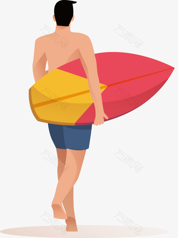 夏天阳光海滩冲浪人物矢量素材