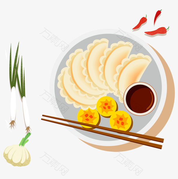 手绘饺子葱蒜