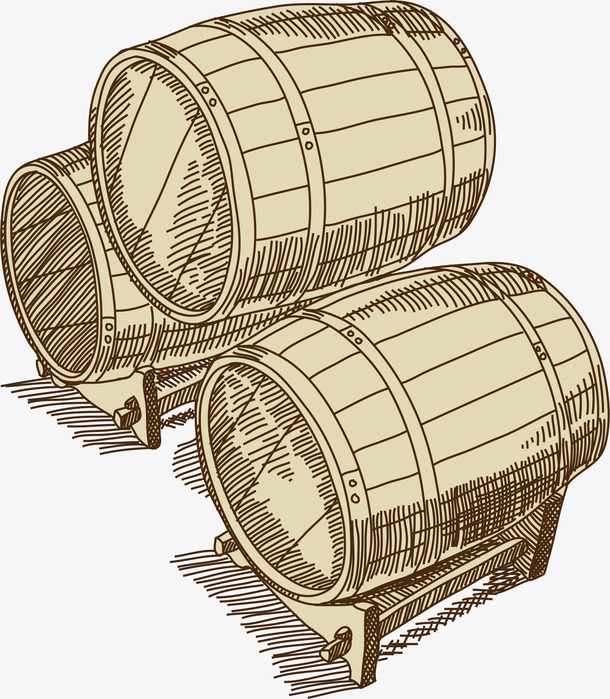 酒桶手绘速写红酒葡萄酒元素