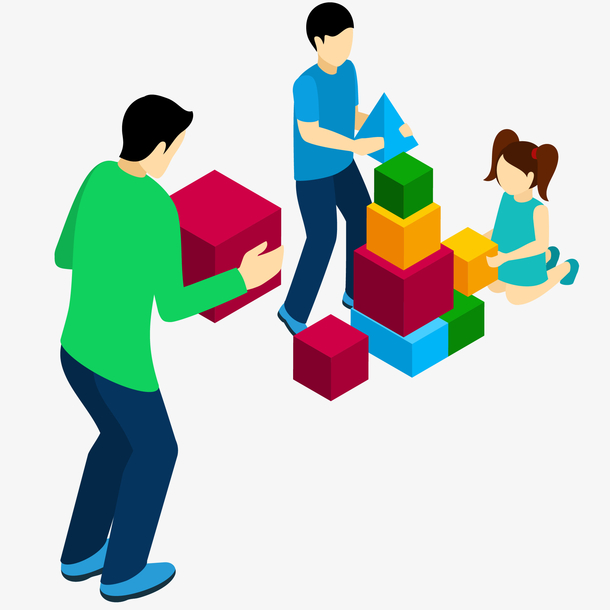 亲子堆积木卡通插画